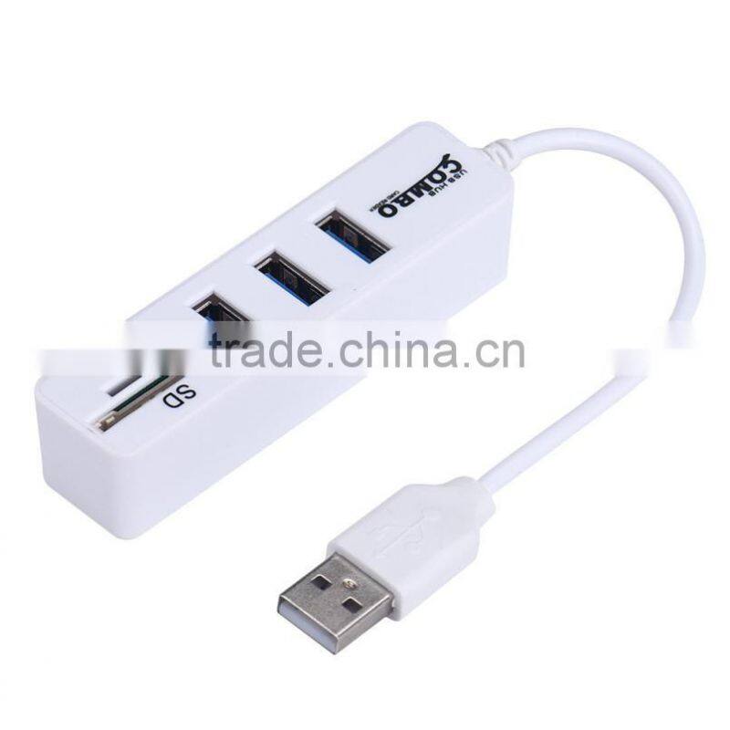 2 in1 Combo Super Speed USB 2.0 3 Port Splitter HUB+TF SD Card Reader LED Display Simple Type Up To 480Mbps For Windows For Mac