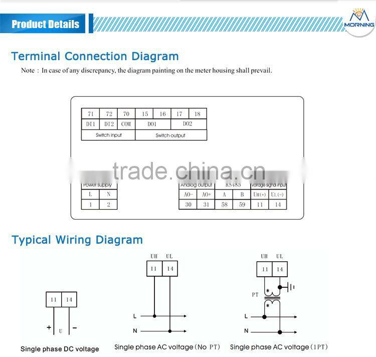 72*72 mm LED 100/380v single phase voltage meter