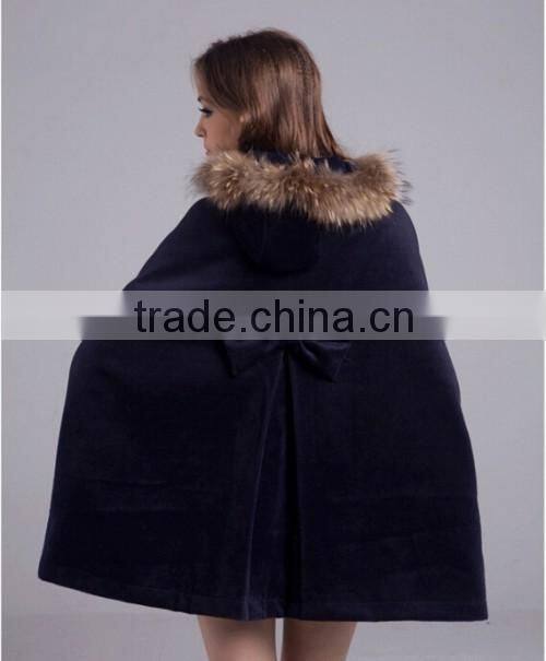 2015 Fashion Loose Europe Style Sexy Coat Long Sleeve Fur Collar Party Special Design Ladies Coat