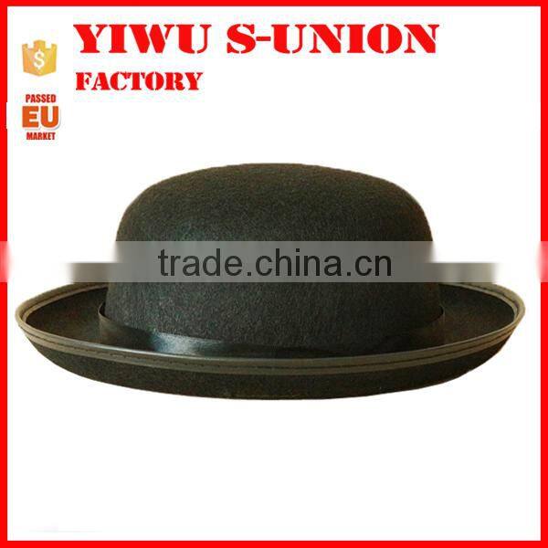 Wholesale adults party black round top felt bowler hat with black ribbon