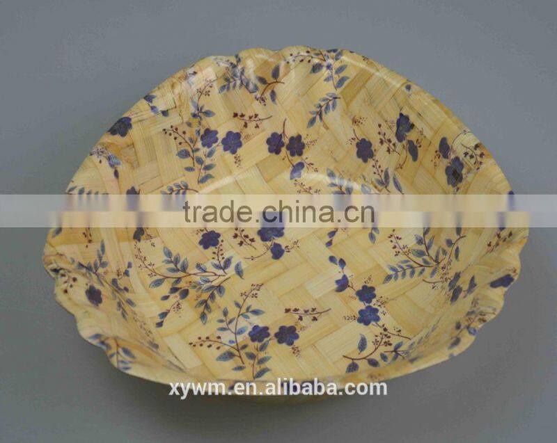 Retail No Normal Anomaly Triangle Color Painting Picture Handmade Bamboo Woven Wooden Salad Bowl Kitchen Tools