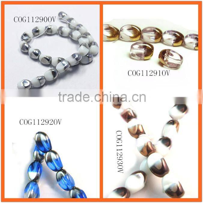 Bead silver-plated glass black 30x12mm flat oval