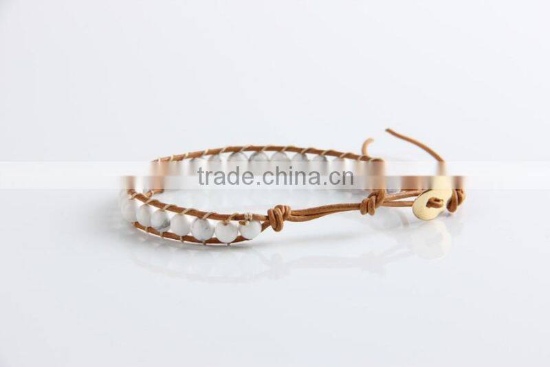 6mm natural white turquoise wrap bracelet, korean leather bracelet, infinity leather bracelet