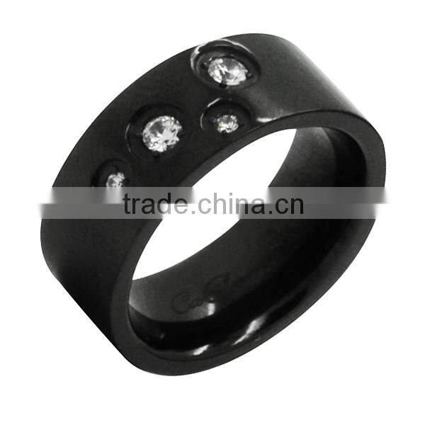 Fashion custom CZ stone black zirconium wedding ring