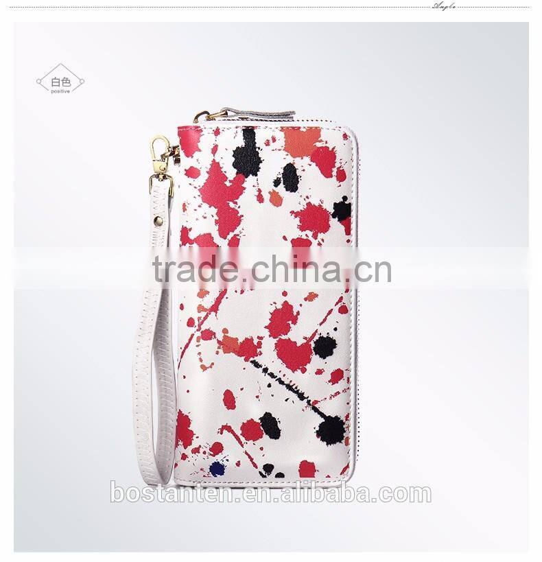 zipper nice painting evening clutch women wallet leather with hand strap