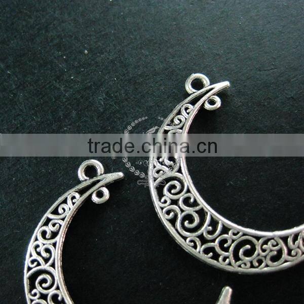 36x32mm vintage style antiqued silver plated moon connector DIY pendant charm supplies findings 1820270