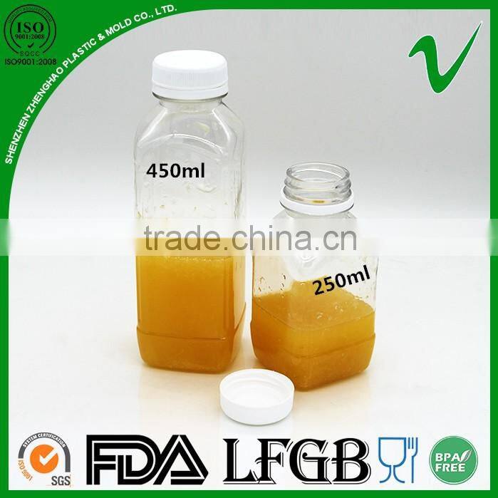 clear square PET plastic bottle for cold pressed juice with food grade