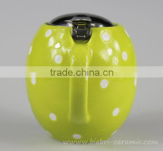 Green Color Glazed Ceramic Water Kettle And Teapot With Stainless Steel Lids And Infuser