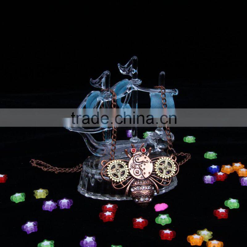 2015 yiwu fashion jewelry hot sale steampunk bee gear pendant with crystal statement necklace red copper