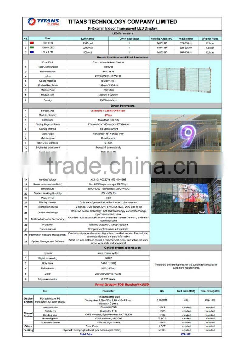 Transparent LED display glass wall window transparent led video screen