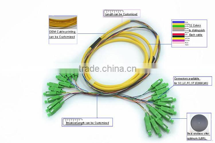 Chinase high quality 12 cores SC/APC to SC/APC mini breakout patch cord