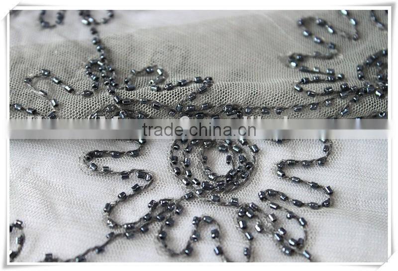 China wholesale newest gray color beads mesh cloth fabric for HY663