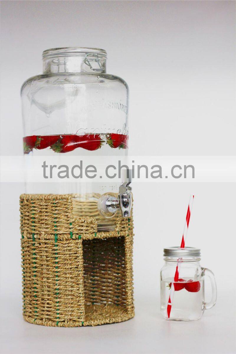 8L glass beverage dispenser with grass stand
