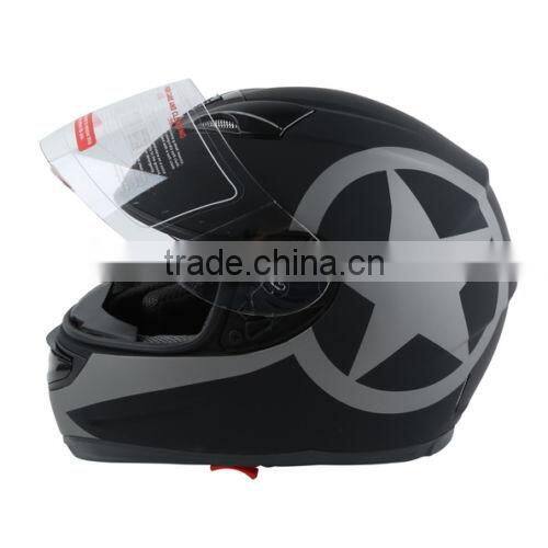 STAR MATTE BLACK DUAL VISOR FULL FACE MOTORCYCLE HELMET+SMOKE SUN SHIELD S M~XL