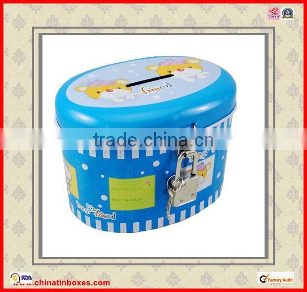 with handle oval money metal tin