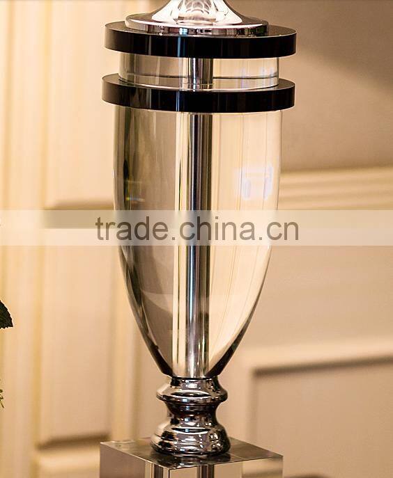 Modern concise design clear K9 crystal table lamp with white color fabric lampshade