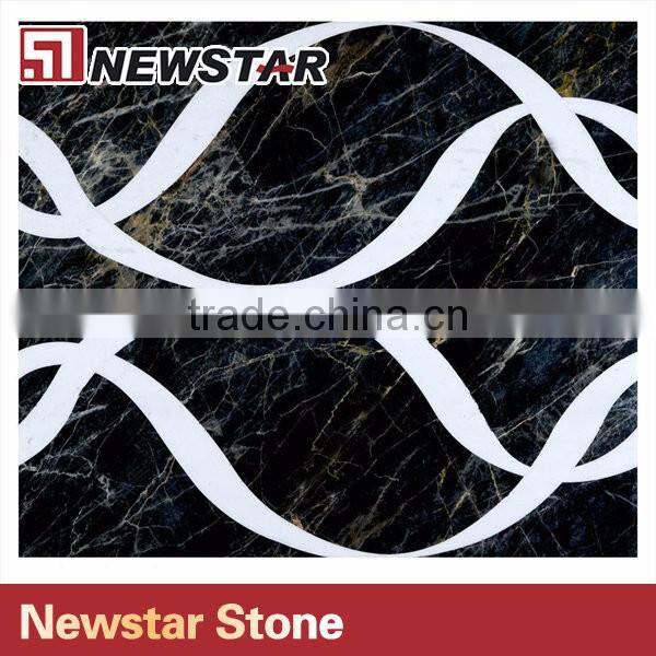 Newstar Good Quality Black And White Weave Marble Tile Waterjet Floor Mosaic