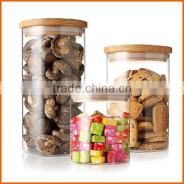 Hot sales wholesale glass jars with wood lid storage
