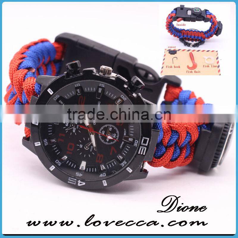 Emergency Paracord Outdoor Watch Bracelet with Fishing Kit Paracord Survival Watch