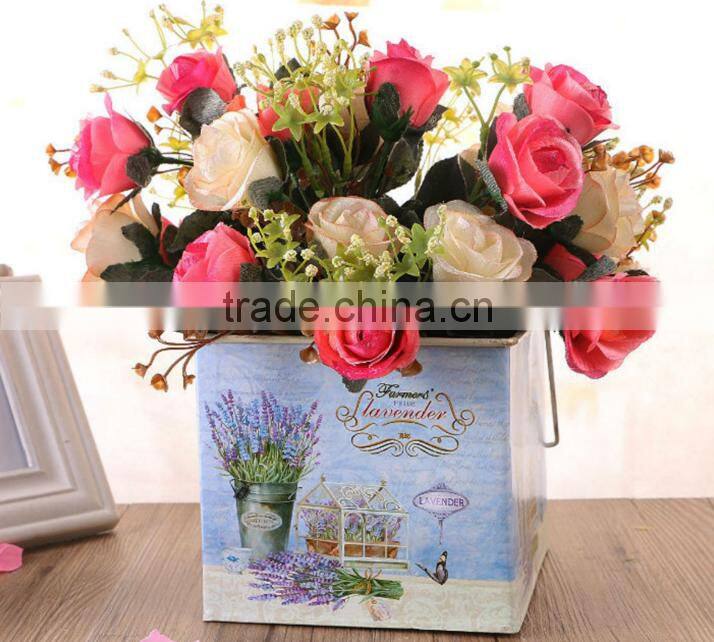 Galvanized metal bucket garden metal bucket wooden handle flower metal bucket