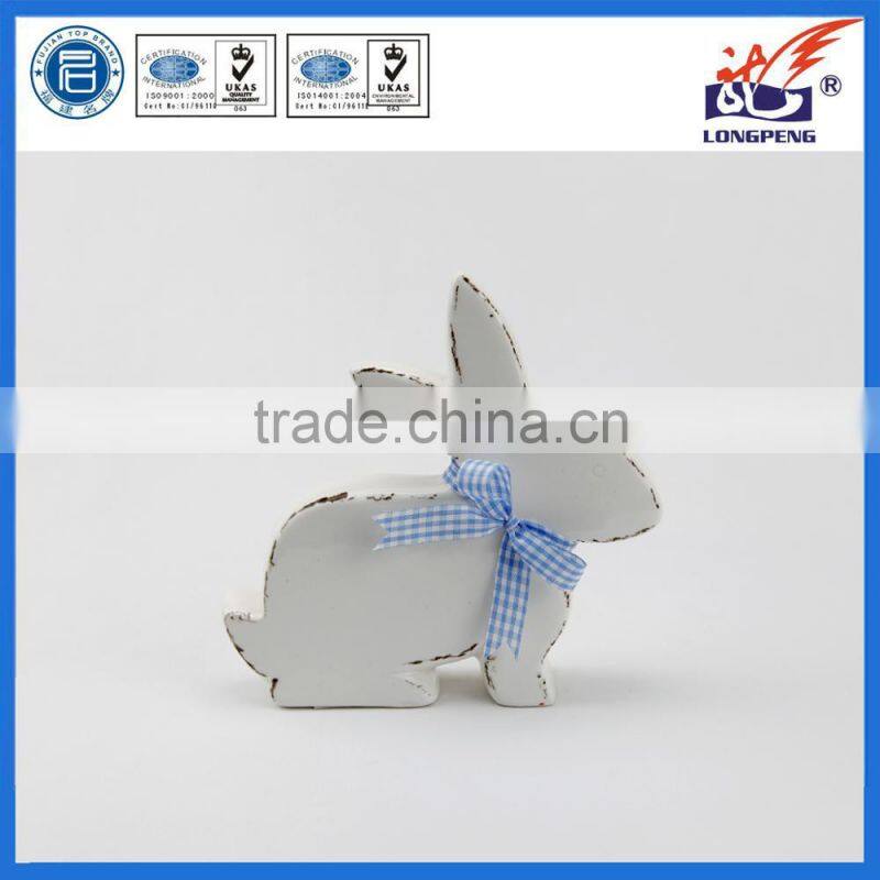Ceramic Easter Rabbit Bunny Figurine with Blue Bow