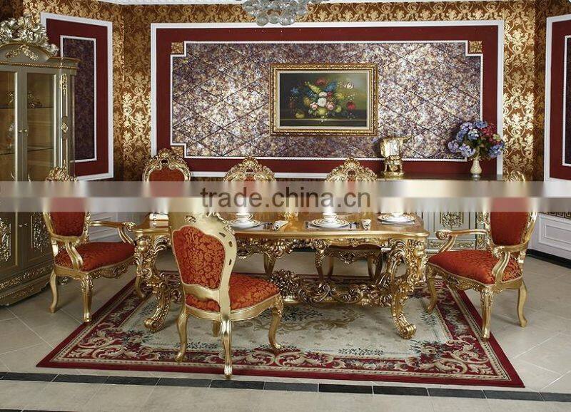 luxuious antique solid wood Italian rococo elegant Gold color European style french king size bedroom