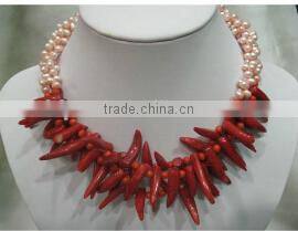 red pepper natural coral beads necklace jewelry set