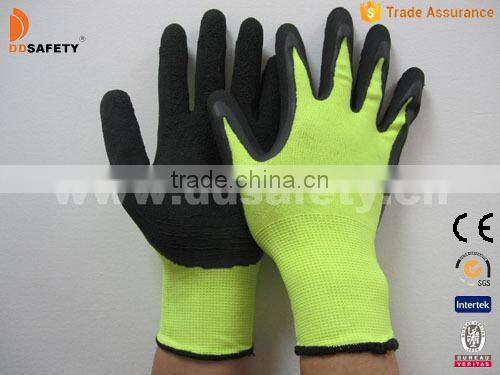 DDSAFETY Hot Sale 13 Gauge Fluorescent Nylon Liner With Black Latex Gloves