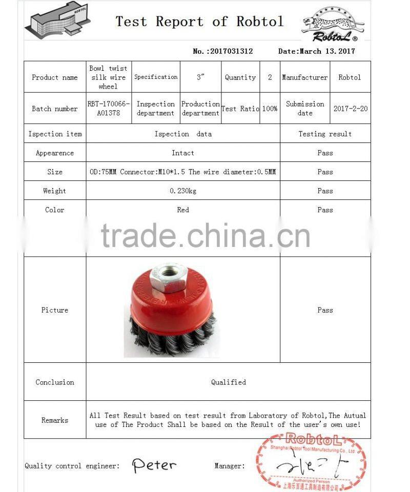 3" steel wire cup brush wheel twist knot crimped bowl disc abrasive M10 round grinding cheaning brush