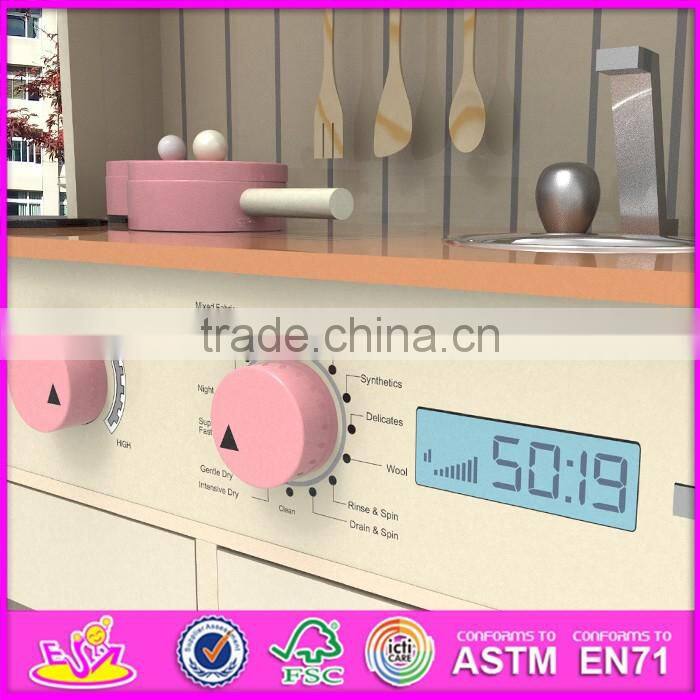 2017 New design children pretend play wooden pink play kitchen W10C268