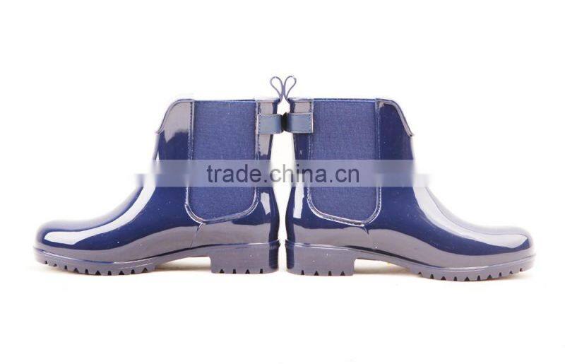 fashion high quality navy shiny glossy PVC wellington rain boots women