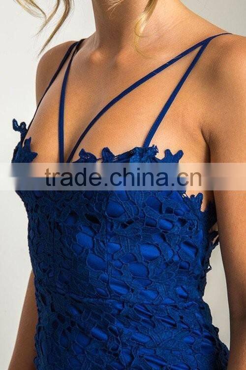 Hot Girl Sexy Blue Crochet Lace Strappy Night Club Dress HSD2066