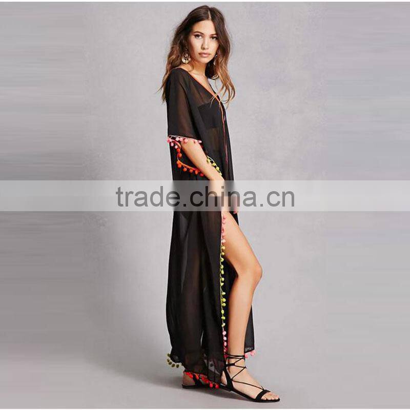 2017 Latest V Neckling Lace Up Short Dolman Sleeves Summer Dress Kaftan HSm9123