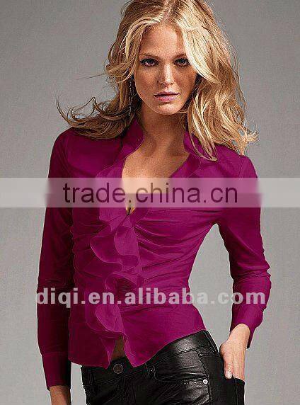 Vintage sexy slim falbala cotton spandex plain blouse,women clothing ,apparels,tops