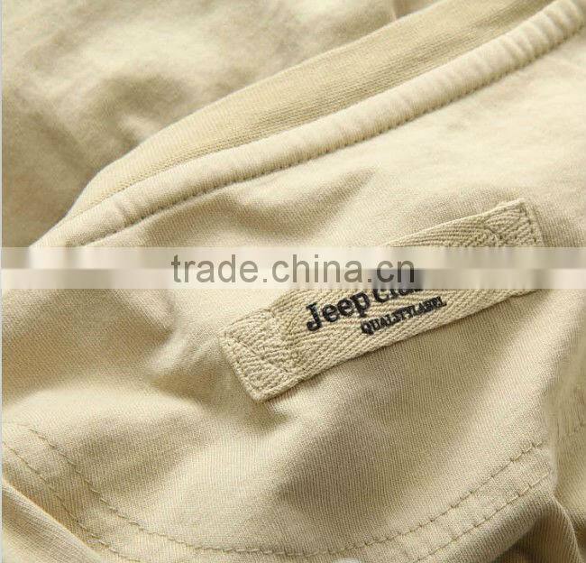 Jeep classical enzyme washed mens tee shirt with patched shoulder