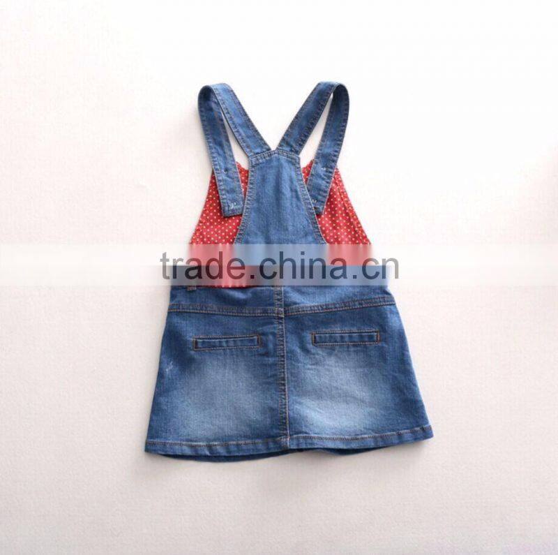 Polka Dot Belt Cartoon Cat Denim Dress