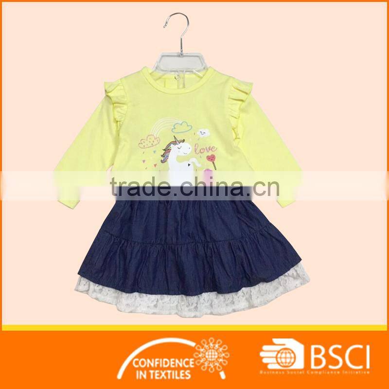 Baby Clothing Wear Custom Long Sleeve Shirt Matching Denim Dress Sets
