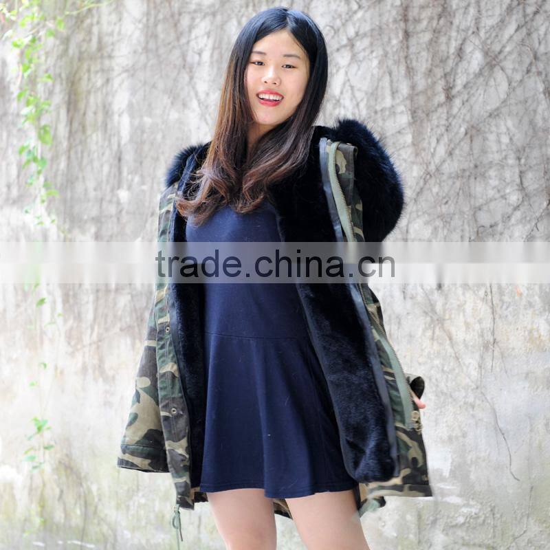 CX-G-P-11 Hot Selling Fur Coat Factory Raccoon Collar Fake Fur Parka Coat