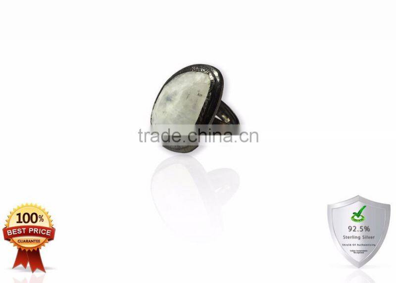 Sterling Silver Uncut Gemstone Ring With White Moonstone