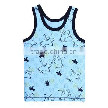 Green linear design casual vest tops for kids