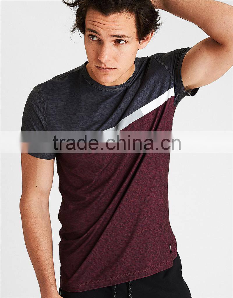 MGOO Hot Sale Color Block Dri-fit T-shirts Stretch Cotton Mens Short Sleeve Gym T Shirt