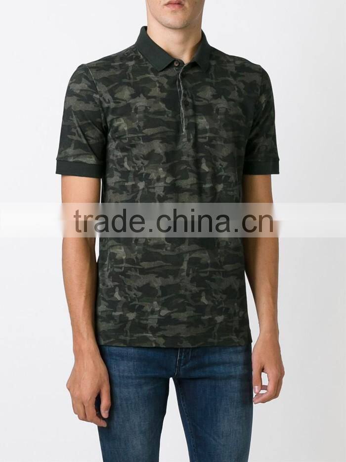 Tonal green pima cotton camouflage print polo shirt design