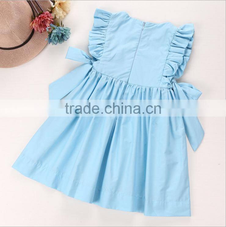 Plain Blue Ruffle Dress Children Frock Design Kids Clothing