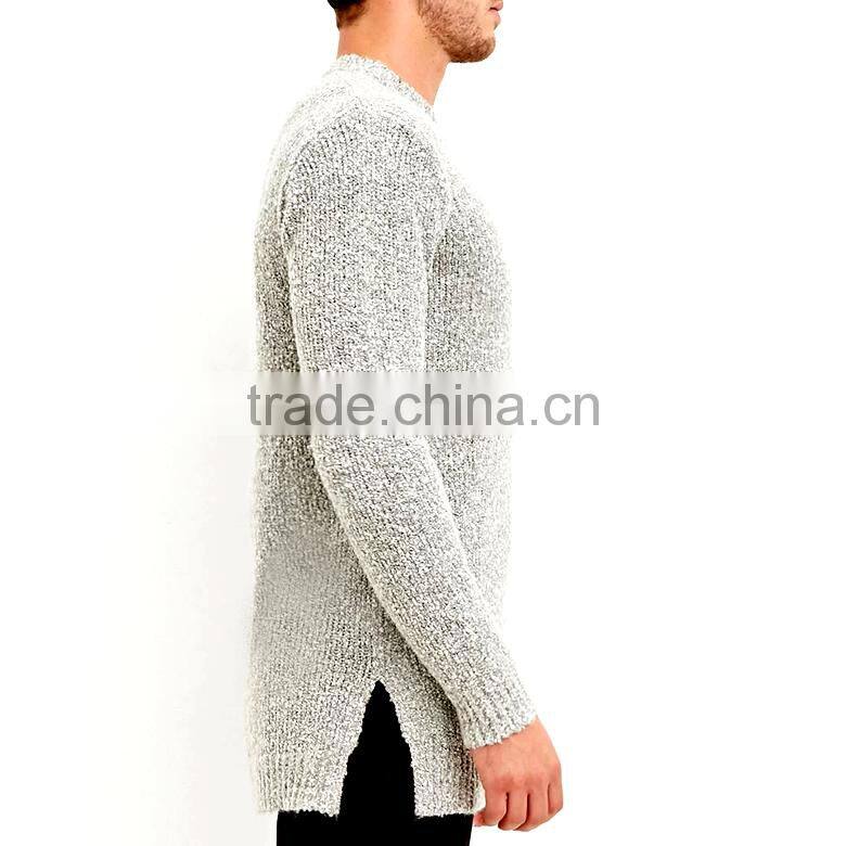 wholesale price plain rib cuffs and hem split pullover men crewneck sweater