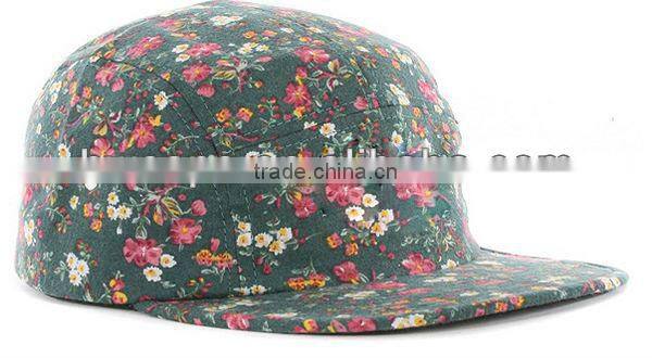 Rose floral fabric blank 5 panel caps custom your own logo