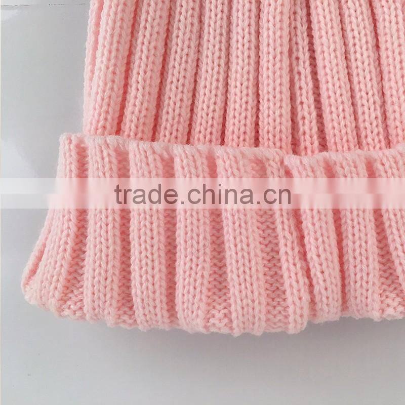 Myfur Baby Pink Removable Real Dyed Raccoon Fur Pom Poms Crochet Hat