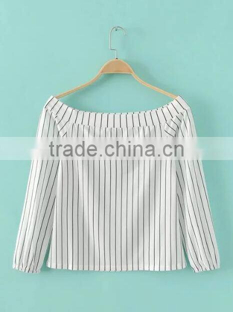 Runwaylover EY2357B New Style 2017 Ladies Fashion Off-Shoulder Stripe Blouse