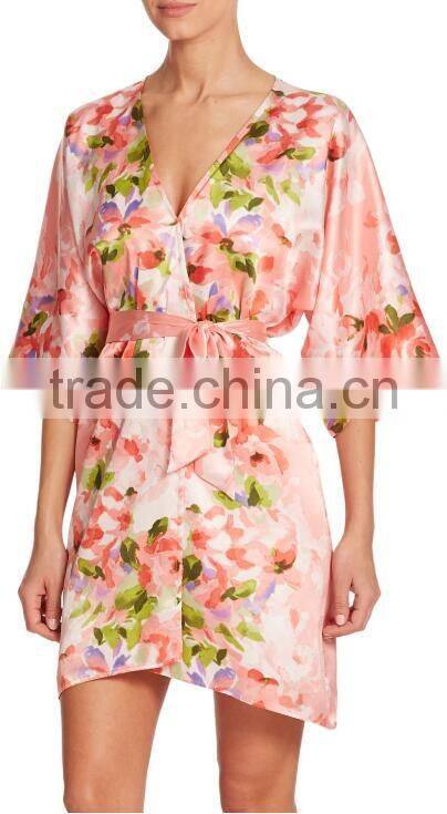 Top selling High Quality Floral Printing Silk Kimono Robes for Women