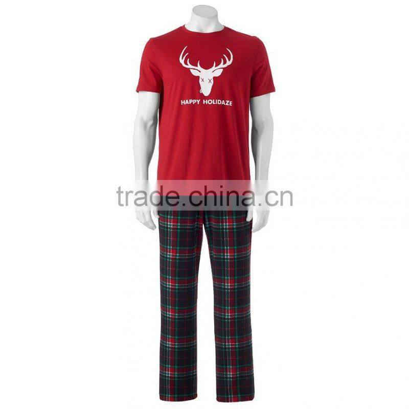 Funny Printed Design on T shirt and Pants Mens Pajamas Set Christmas Family Matching Pajamas