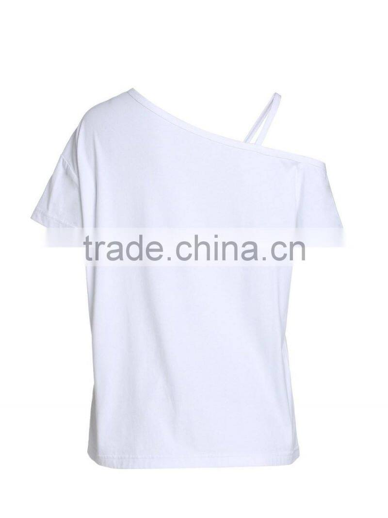 Ladies high quality rayon cotton one-shoulder t shirt factory
